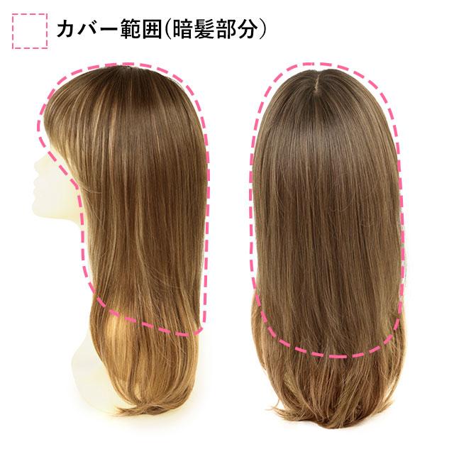 ヘアピース耐熱 プレミアム白髪隠しウィッグ 広範囲ふんわりロングタイプ ウイッグ ST-010 薄毛隠し カバーピース 部分手植え シルク