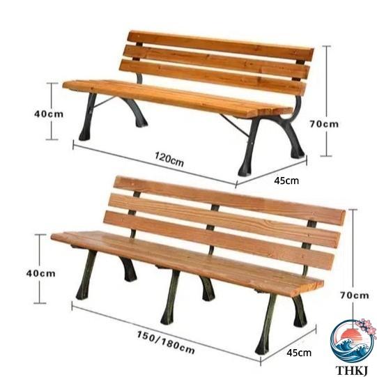無垢材 パークベンチ 屋外 ガーデンベンチ 木製パークチェア ダブルベンチ THKJ スチールベンチ 耐荷重280kg ガーデンチェア 背もたれ付き 2-3人掛け_1