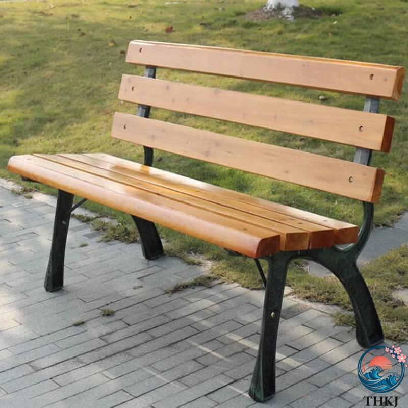 無垢材 パークベンチ 屋外 ガーデンベンチ 木製パークチェア ダブルベンチ THKJ スチールベンチ 耐荷重280kg ガーデンチェア 背もたれ付き 2-3人掛け_2