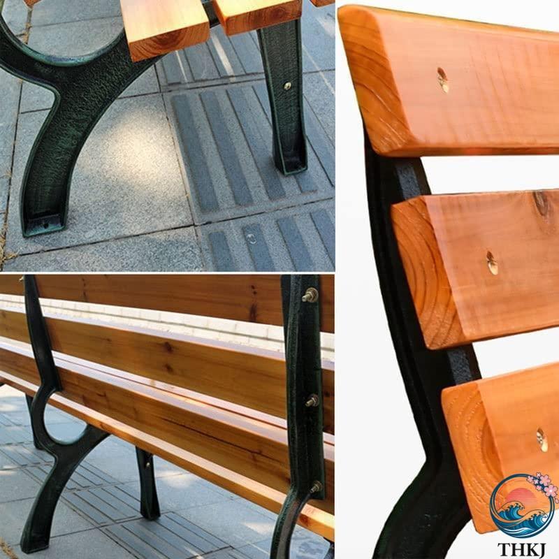 無垢材 パークベンチ 屋外 ガーデンベンチ 木製パークチェア ダブルベンチ THKJ スチールベンチ 耐荷重280kg ガーデンチェア 背もたれ付き 2-3人掛け_4