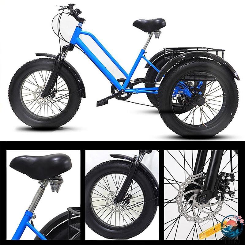 大人の三輪車自転車20 バスケット付き ショッピング用の7スピードアダルトトライク THKJ ファットバイクスノートライク 設置ツール 大人用の快適な三輪車 積載の画像