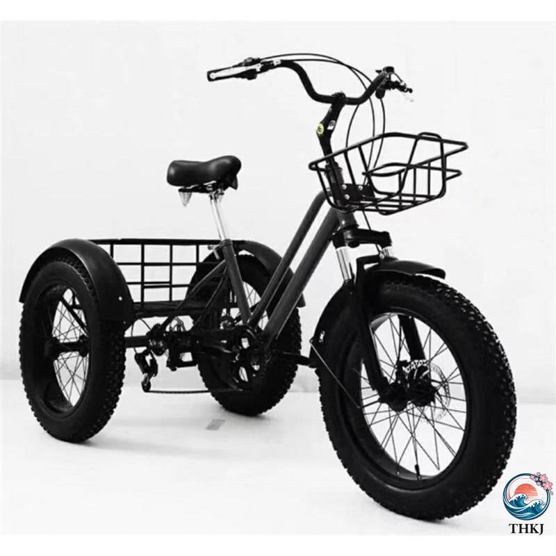 大人の三輪車自転車20 バスケット付き ショッピング用の7スピードアダルトトライク THKJ ファットバイクスノートライク 設置ツール 大人用の快適な三輪車 積載の画像