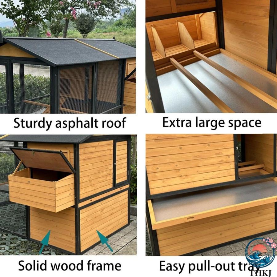 大型鶏小屋 木製鶏舎 換気ドア付き屋外ウサギ小屋 THKJ 取り外し可能なトレイとスロープ付き鶏小屋 使いやすい 便利 多用途 おすすめ 毎日に役立つ 人気_2