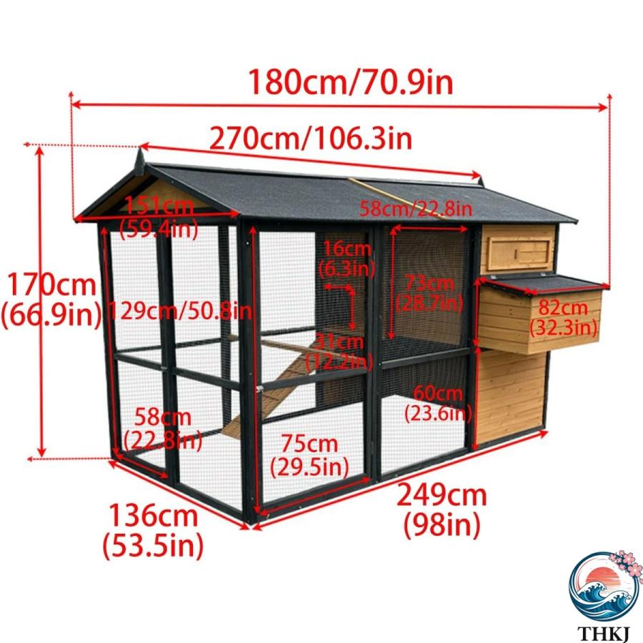 大型鶏小屋 木製鶏舎 換気ドア付き屋外ウサギ小屋 THKJ 取り外し可能なトレイとスロープ付き鶏小屋 使いやすい 便利 多用途 おすすめ 毎日に役立つ 人気_1