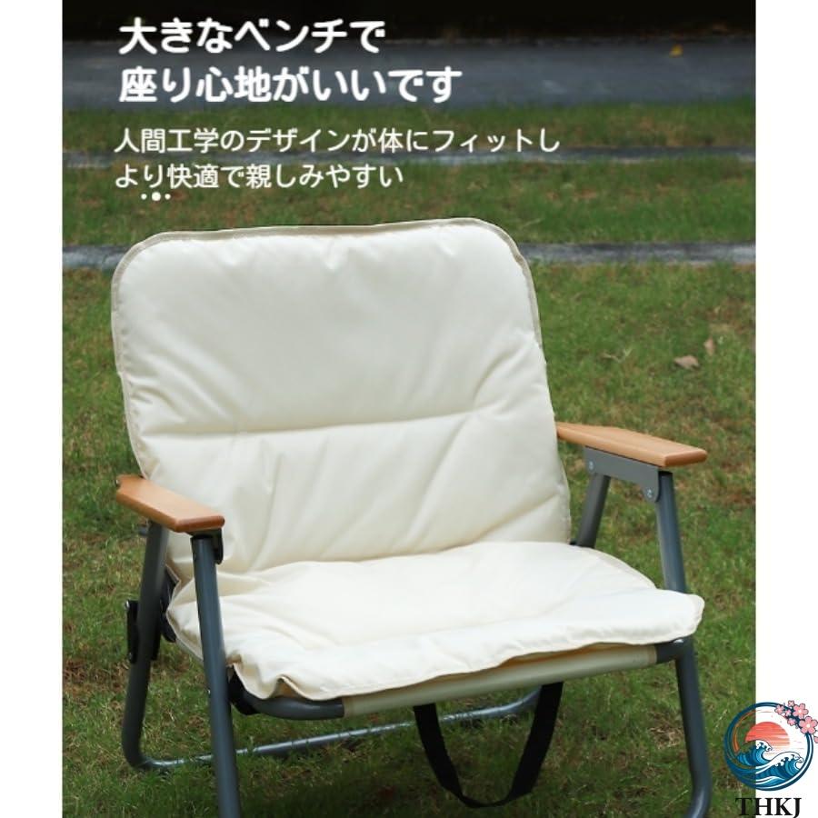 ベンチ椅子 アウトドアチェア 折りたたみ キャンプチェア アウトドア THKJ ベンチ キャンプ 軽量 クッション付き 木製 アームレスト 釣り用バーベキュの画像