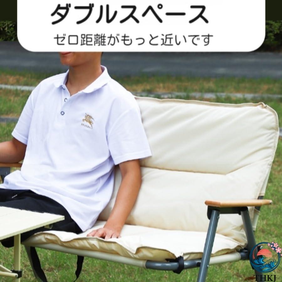ベンチ椅子 アウトドアチェア 折りたたみ キャンプチェア アウトドア THKJ ベンチ キャンプ 軽量 クッション付き 木製 アームレスト 釣り用バーベキュの画像