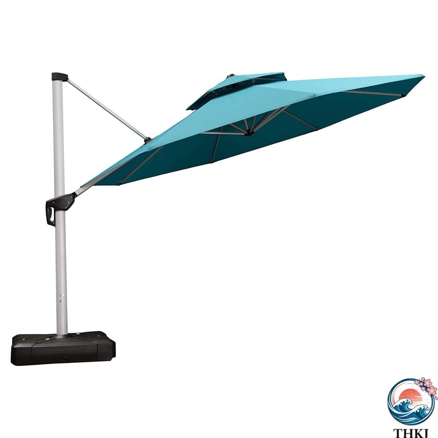 パラソル ガーデンパラソル 風に強い 撥水 UVカット 幅300cm チルト機能付 THKJ クランク開閉 360°回転可能 水タンクベース付き アウトドア用 折りたたみ_6