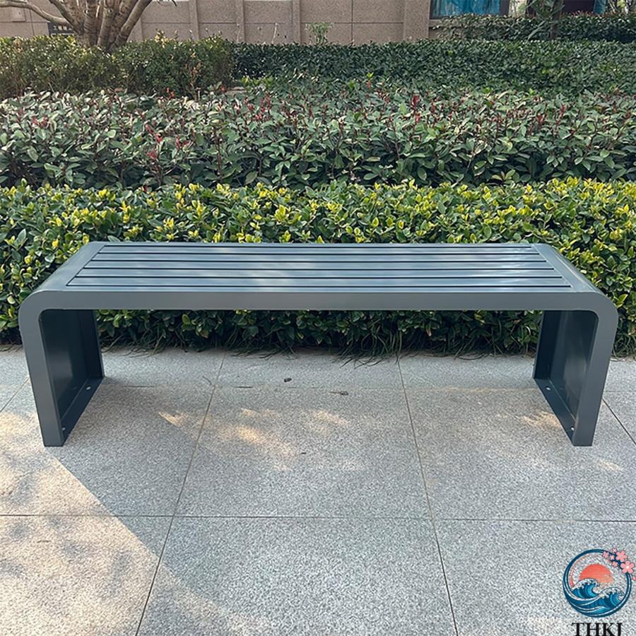 アウトドアガーデンベンチ 2人用ガーデンベンチ バックレスパティオベンチ THKJ アウトドアメタルベンチ 耐候性 公園 フロントポーチ 裏庭用(ブラックの画像