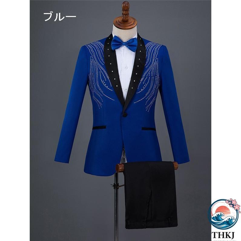 衣装 王子様 貴公子 大人 演奏会 メンズ スーツ 赤 黒 白 ブルー THKJ キラキラ S~2XL 男性用スーツ アッシャー スリムスーツ 舞台 快適 着回しやすい_10