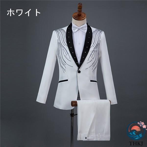 衣装 王子様 貴公子 大人 演奏会 メンズ スーツ 赤 黒 白 ブルー THKJ キラキラ S~2XL 男性用スーツ アッシャー スリムスーツ 舞台 快適 着回しやすい_5