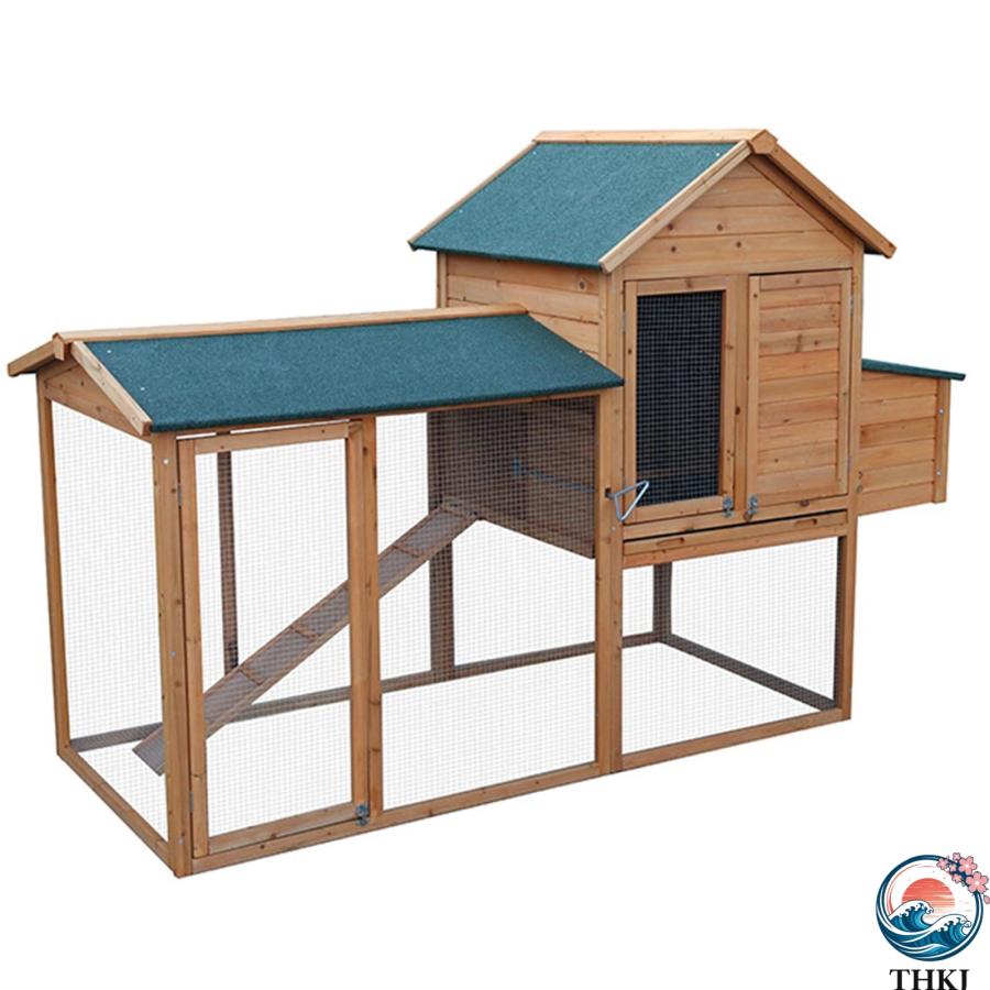 木製ウサギ小屋 取り外し可能なトレイとラン付きの大型ウサギケージ THKJ 小動物モルモット用の屋外鶏舎 使いやすい お手入れ簡単 快適 ペットも快適の画像