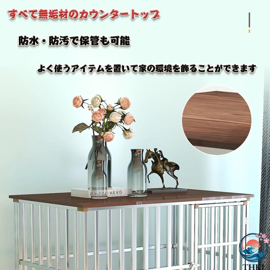 大型犬ゲージ ペットケージ 犬ケージ 屋根付き 無垢材素材 ステンレスケージ THKJ 犬 頑丈で耐久性があり 大型犬用ケージ 中型犬用ゲージ ペットサークルの画像