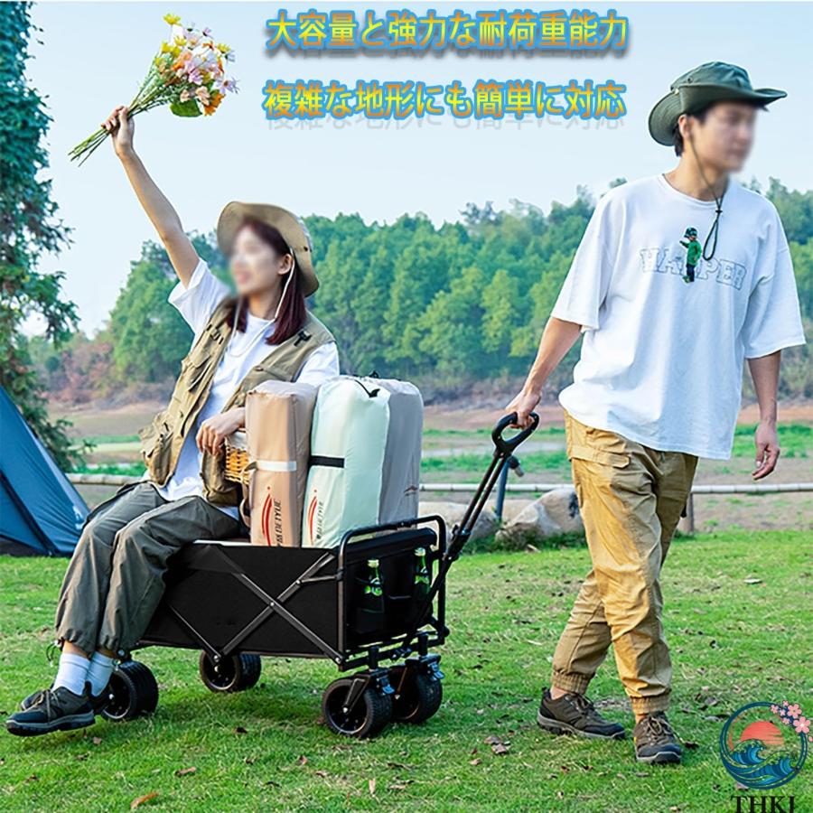アウトドアカート キャリーワゴン アウトドアワゴン キャンプカート THKJ キャリーワゴンテーブル 90*50*100cm 大容量160L 耐荷重180KG 荷物運び 軽量_2