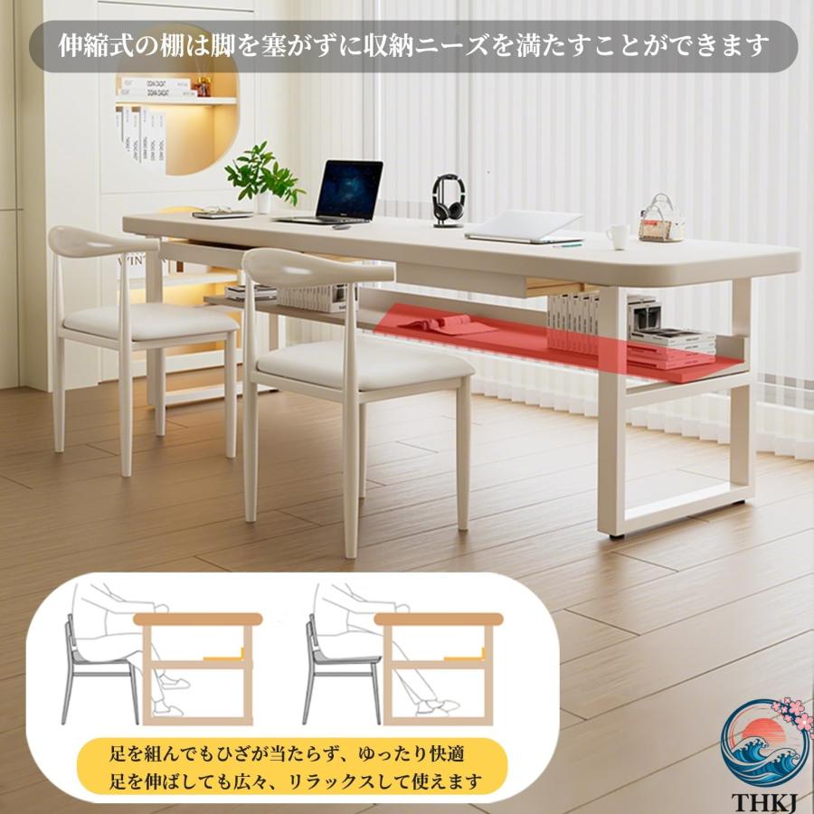 パソコンデスク ゲーミングデスク 机 pcデスク 棚付き 耐荷重400kg 無垢材 THKJ 厚さ4.5cm PC作業台 学習机 コンパクト 省スペース 在宅勤務 頑丈で組立簡単の画像