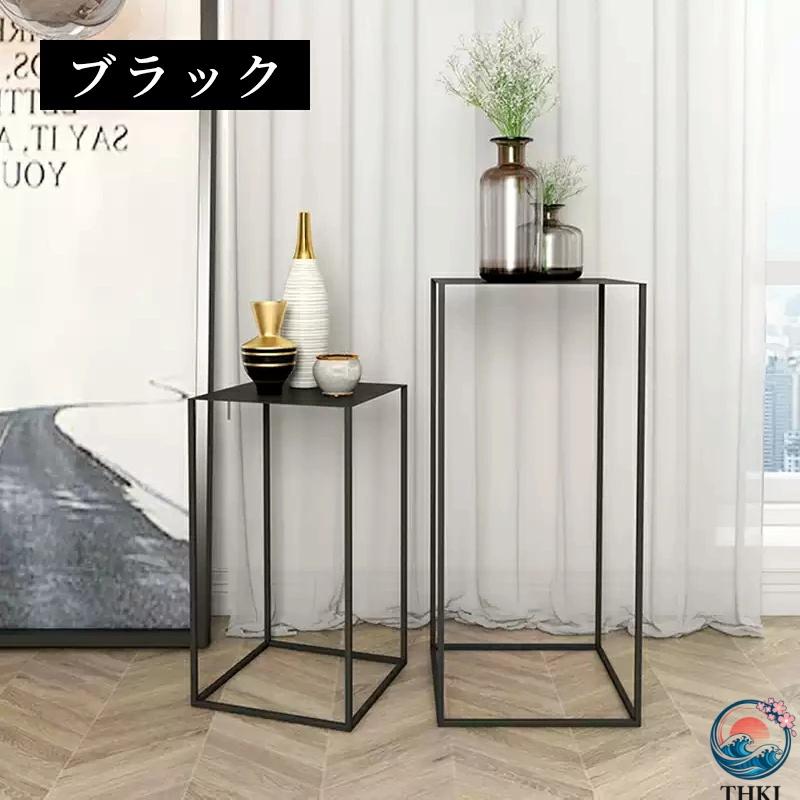 スチール製 ディスプレイラック サイドテーブル 高さ54cm 74cm THKJ 置物スタンド 壁寄せラック インテリア展示台 マットブラック シンプルデザ おしゃれの画像
