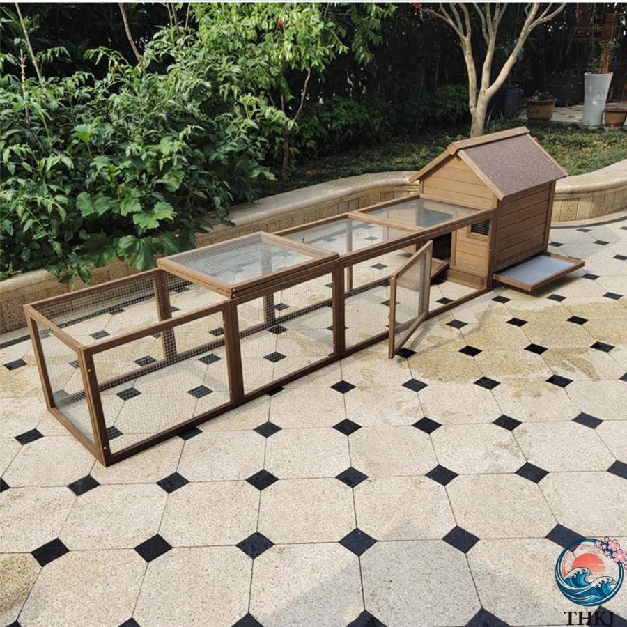 鶏小屋 屋外 大型 木製+亜鉛メッキ鋼製 鶏舎 鶏ペン 屋根付き 高耐久 庭用 THKJ 農場用 耐候性 防雨 防風性 家禽ケージ ウサギハッチ 七面鳥 アヒル ガチョウの画像