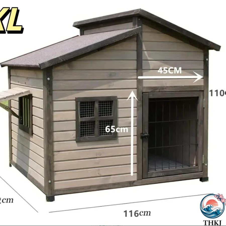 無垢材の犬小屋 屋外の木造犬小屋 THKJ 大型犬小屋 屋外防水犬小屋 L 使いやすい お手入れ簡単 快適 ペットも快適 おすすめ 人気 省スペース 収納しやすいの画像