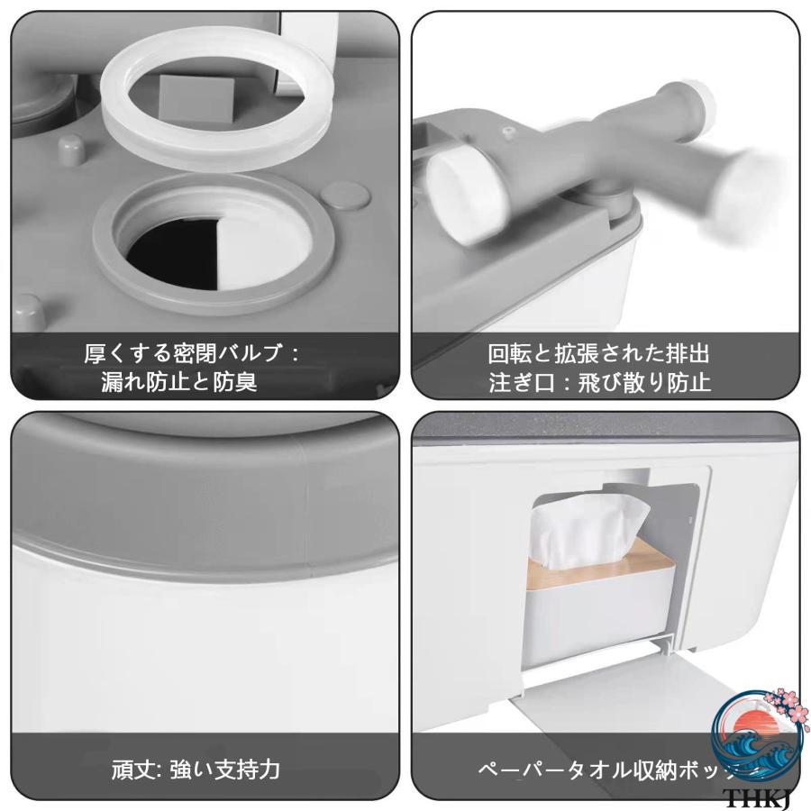 ポータブル水洗トイレ 簡易トイレ 20L(水洗タンク 24L(汚水タンク 介護用 THKJ 非常用 災害用 防災 携帯トイレ シングル水出口 ベローズポンプ式 持ち運び簡単の画像