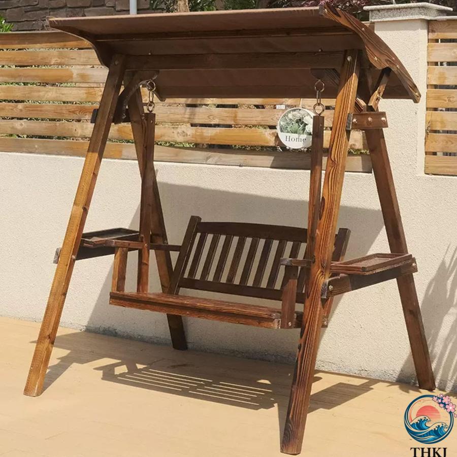 ブランコ 木製 屋外 二人乗り ぶらんこ 屋根付き 2人用 庭 ガーデニング THKJ 大型 遊具 ガーデン 木製ベンチスイング 室内 ガーデンスイングチェア 2_7