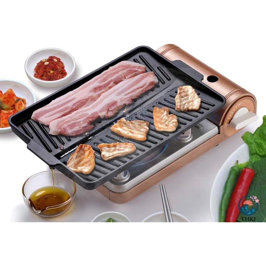 焼肉 サムギョプサル ヘルシー グリル プレート カセットコンロ 専用 角型 THKJ 余分な油が落とせる 溝付きプレート 集めた油がプレート外へ落ちるデザイン_1