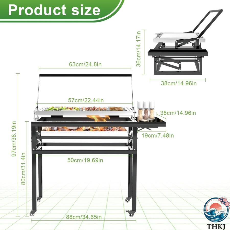 バーベキューコンロ bbq 焚き火台 大型 10人用 火力調節可能 THKJ 360度回転可能な調理グリッド 取り外し可能なトレイ 使いやすい 時短調理 お手入れ簡単の画像