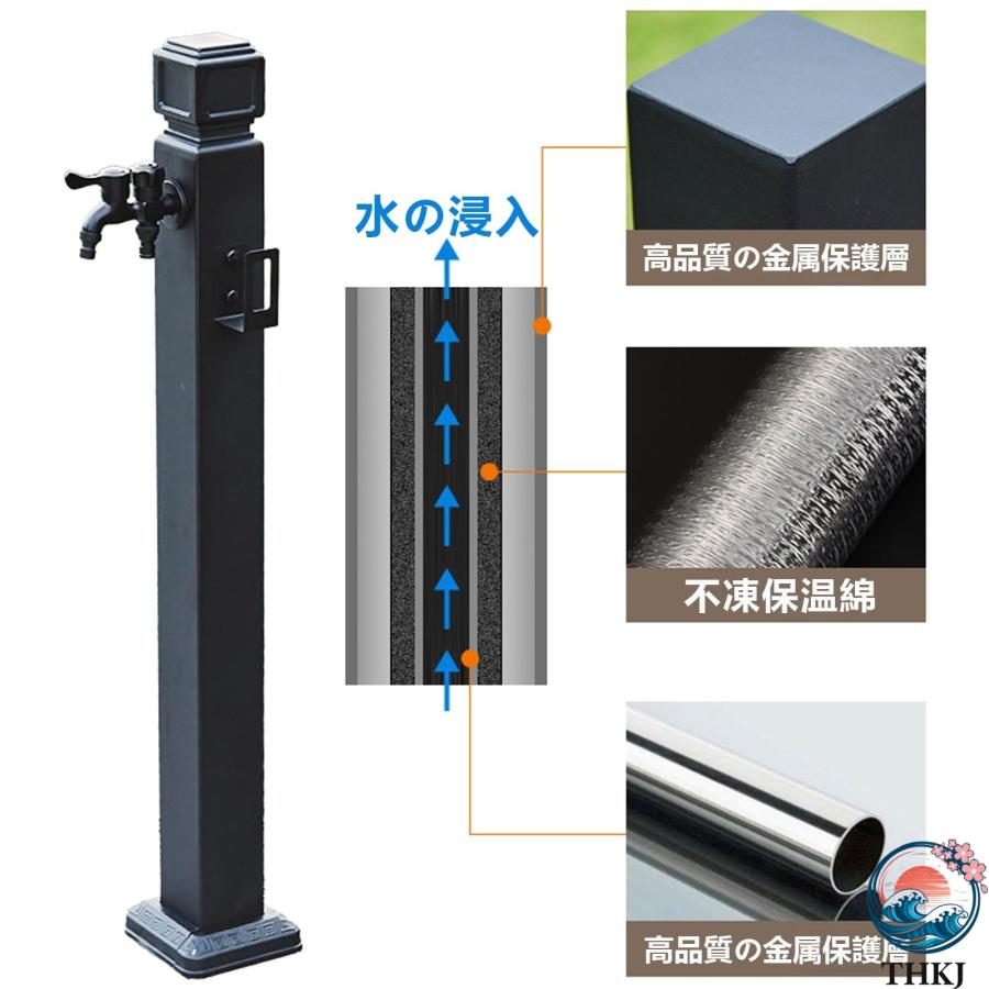 屋外水栓 立て水栓 蛇口付き 10Mウォータースプレーガン付き 黒 水栓柱 THKJ パステンレス鋼 頑丈で耐久性のある 水栓柱パン ガーデン水栓柱 屋外用不凍塔水栓_1