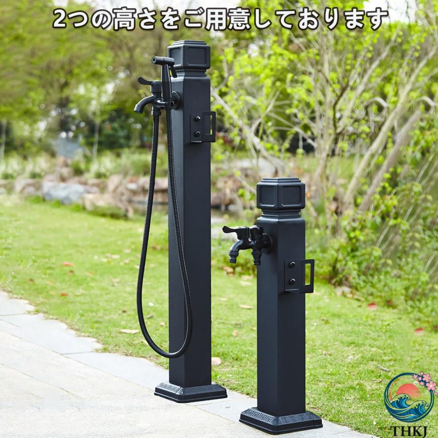 屋外水栓 立て水栓 蛇口付き 10Mウォータースプレーガン付き 黒 水栓柱 THKJ パステンレス鋼 頑丈で耐久性のある 水栓柱パン ガーデン水栓柱 屋外用不凍塔水栓_4