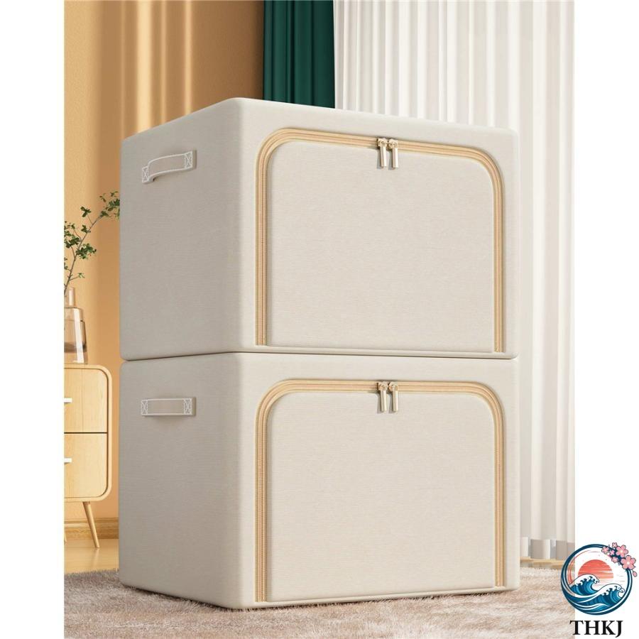 収納 ボックス フタ付き 布 2枚入 折りたたみ 窓付き 蓋付き 前開き THKJ 積み重ね 66L 衣類 収納袋 衣装 ケース 大容量 中身が見える おしゃれ 空間になじむ_14