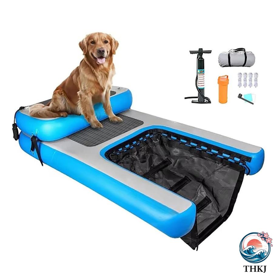 ペット スロープ　インフレータブル 犬 階段 フロート空気入れ 犬用水上ランプ 滑り止めパッド付きインフレータブル ウォーター