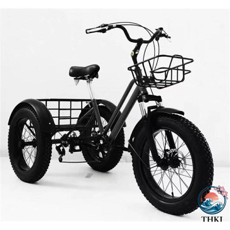 大人の三輪車自転車20 \"バスケット付き ショッピング用の7スピードアダルトトライク THKJ ファットバイクスノートライク 設置ツール 大人用の快適な三輪車の画像