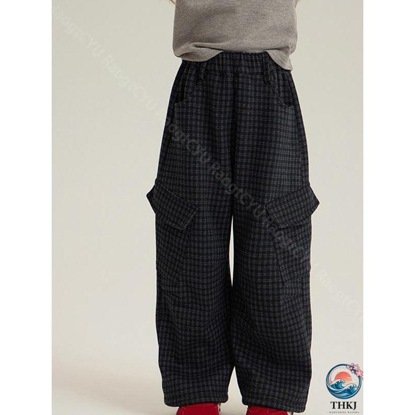 キッズワイドパンツ 裏起毛 カーゴパンツ 長ズボン 女の子 ジュニア THKJ 子供服 ダンス衣装 ゆったり おしゃれ ウエストゴム 小学生 中学生 快適 季節の定番の画像