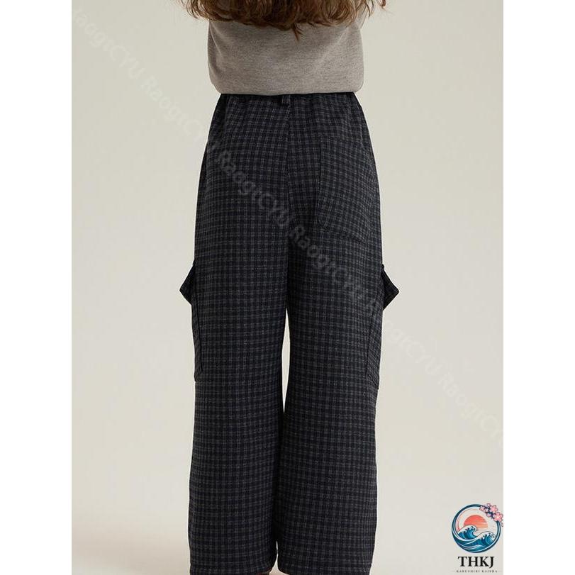 キッズワイドパンツ 裏起毛 カーゴパンツ 長ズボン 女の子 ジュニア THKJ 子供服 ダンス衣装 ゆったり おしゃれ ウエストゴム 小学生 中学生 快適 季節の定番の画像