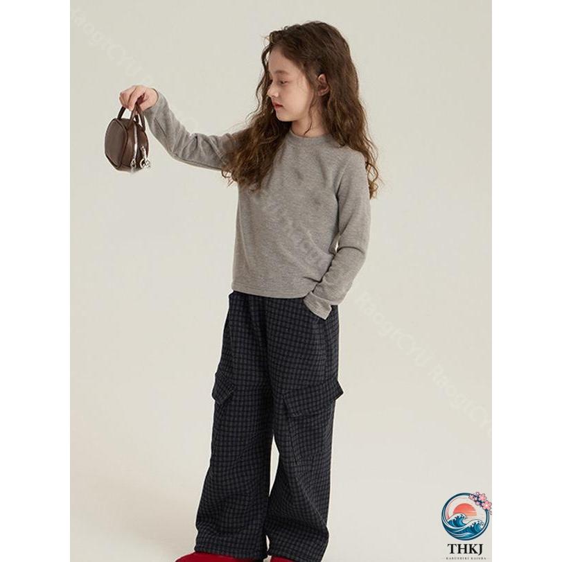 キッズワイドパンツ 裏起毛 カーゴパンツ 長ズボン 女の子 ジュニア THKJ 子供服 ダンス衣装 ゆったり おしゃれ ウエストゴム 小学生 中学生 快適 季節の定番の画像