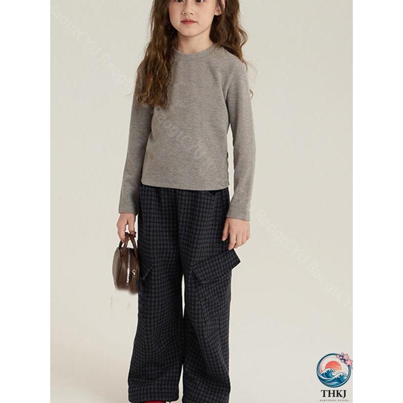 キッズワイドパンツ 裏起毛 カーゴパンツ 長ズボン 女の子 ジュニア THKJ 子供服 ダンス衣装 ゆったり おしゃれ ウエストゴム 小学生 中学生 快適 季節の定番の画像