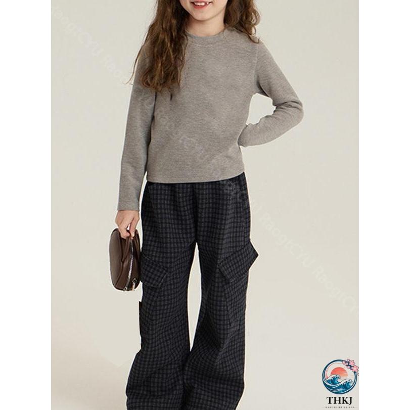 キッズワイドパンツ 裏起毛 カーゴパンツ 長ズボン 女の子 ジュニア THKJ 子供服 ダンス衣装 ゆったり おしゃれ ウエストゴム 小学生 中学生 快適 季節の定番の画像