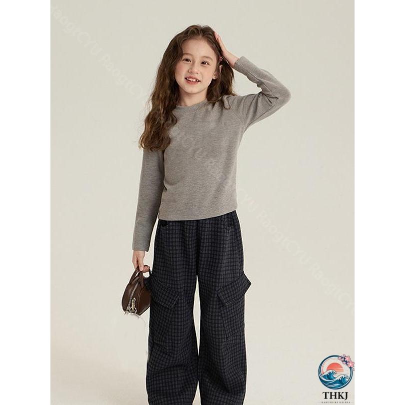キッズワイドパンツ 裏起毛 カーゴパンツ 長ズボン 女の子 ジュニア THKJ 子供服 ダンス衣装 ゆったり おしゃれ ウエストゴム 小学生 中学生 快適 季節の定番の画像