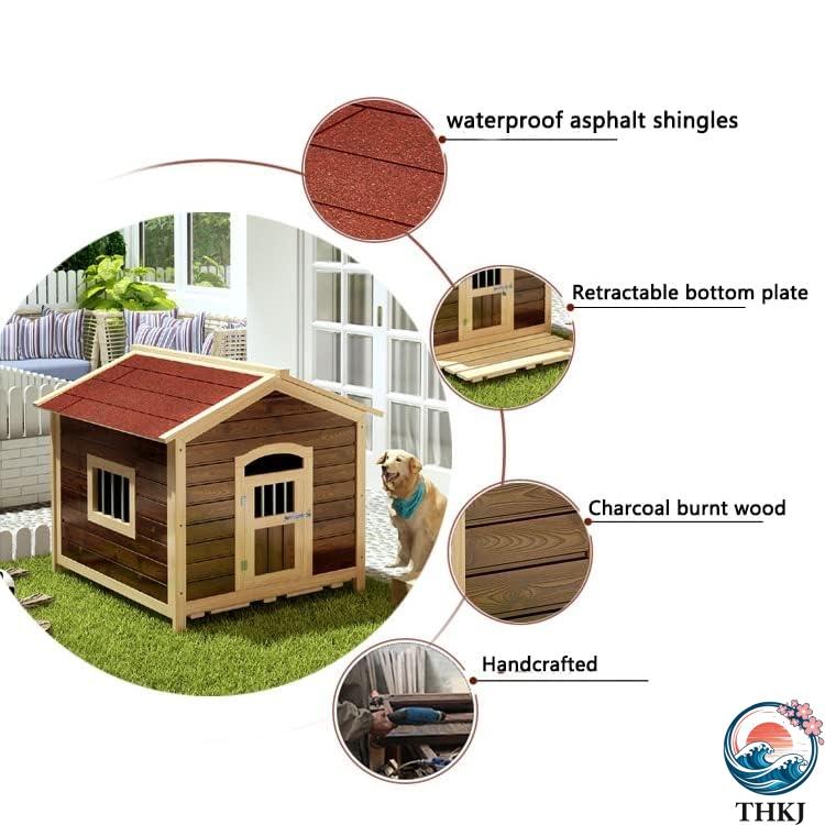 ウッドドッグハウス 無垢材の犬小屋 防雨 THKJ 防水ドッグハウス大型犬用ケージ屋外ペットハウス 屋外炭化ウッドドッグハウス 使いやすい お手入れ簡単の画像