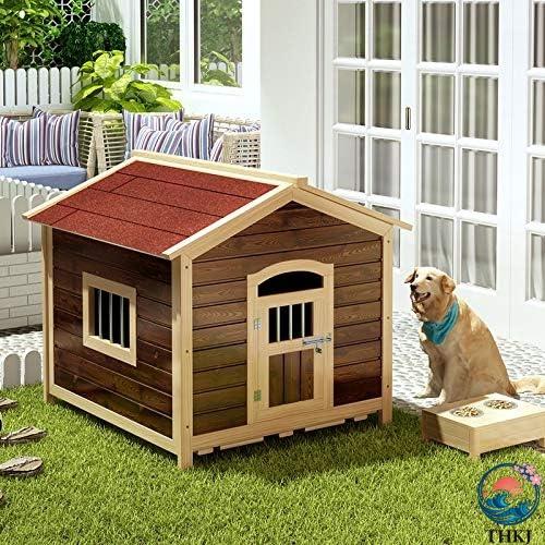 ウッドドッグハウス 無垢材の犬小屋 防雨 THKJ 防水ドッグハウス大型犬用ケージ屋外ペットハウス 屋外炭化ウッドドッグハウス 使いやすい お手入れ簡単の画像