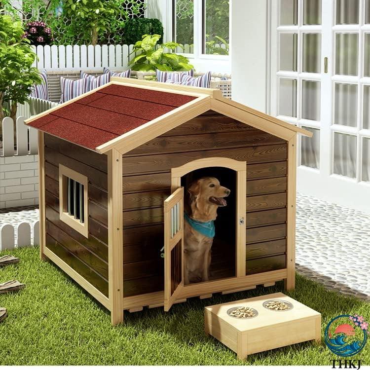 ウッドドッグハウス 無垢材の犬小屋 防雨 THKJ 防水ドッグハウス大型犬用ケージ屋外ペットハウス 屋外炭化ウッドドッグハウス 使いやすい お手入れ簡単の画像