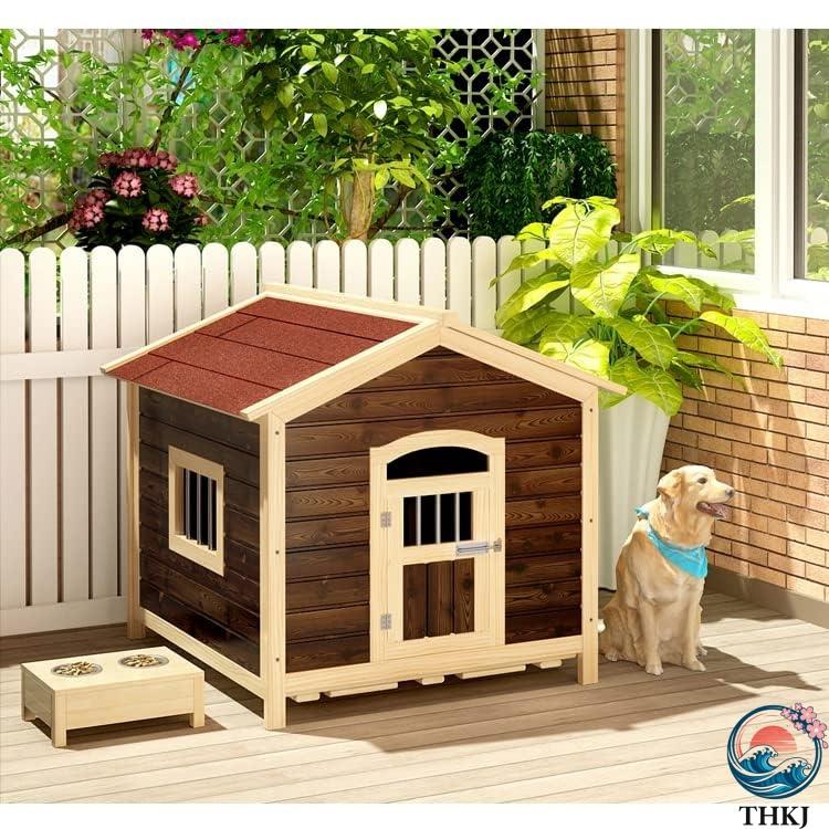 ウッドドッグハウス 無垢材の犬小屋 防雨 THKJ 防水ドッグハウス大型犬用ケージ屋外ペットハウス 屋外炭化ウッドドッグハウス 使いやすい お手入れ簡単の画像