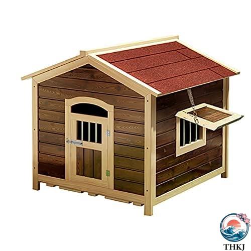 ウッドドッグハウス 無垢材の犬小屋 防雨 THKJ 防水ドッグハウス大型犬用ケージ屋外ペットハウス 屋外炭化ウッドドッグハウス 使いやすい お手入れ簡単の画像