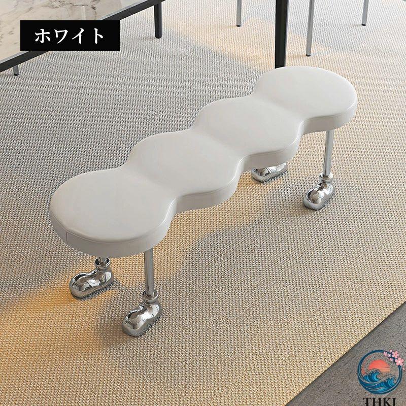 PUレザー デザインベンチ 可愛い 長椅子 シンプル クリエイティブ 金属脚 THKJ ユニーク ホワイト 白 ブラック 黒 ダイニングチェア インテリアベンチ モの画像