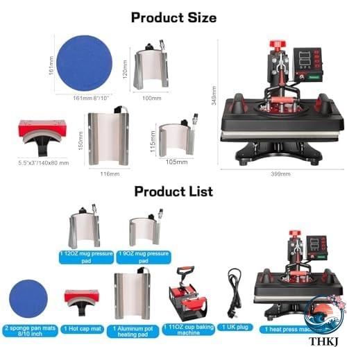 熱転写プレス本体 ヒートプレス ヒートプレスマシンコンボ 8in1 THKJ デジタル制御付き360度振動印刷機 DIY Tシャツマグ キャップ プレート 帽子用デュアルの画像
