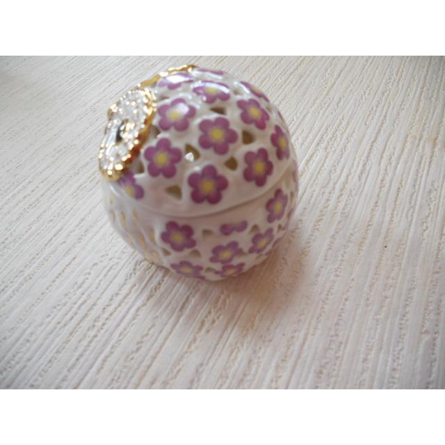 陶器製 ふくろうパウダーボックス 小 薄紫 藤色 ポプリケース 置物