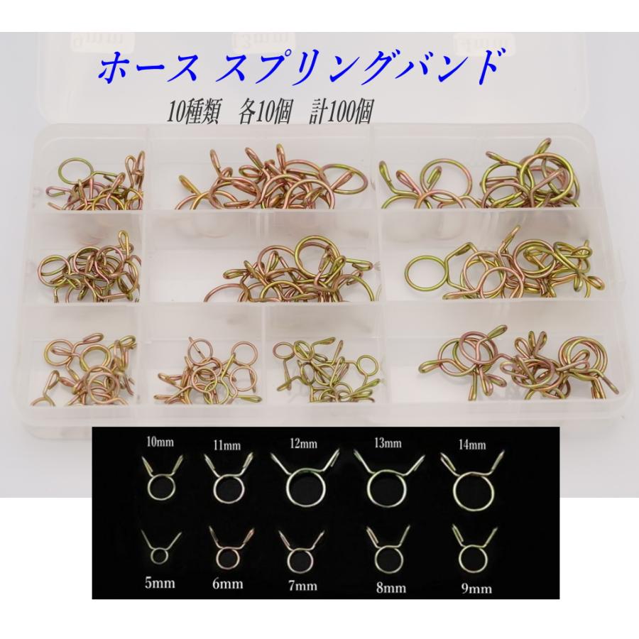 ホーススプリングバンド (C-25) 10種 各10個 計100個 スプリングクリップ 燃料ホースバンド | 