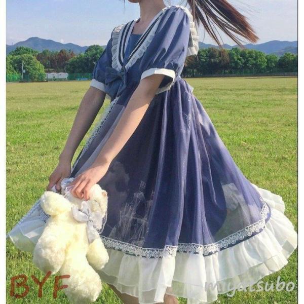 ロリータドレス Lolita長袖 ドレス服ロリータ衣装 可愛い姫系レデイース二次元衣装 美少女ドレス セーラー風リボン付き ダンス衣装 演出｜as-stores｜04