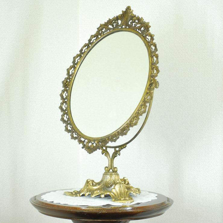 ＃8575ミラー アンティーク雑貨 スタンド 卓上 鏡 フランス原産 ブラス 欧州アンティーク市場 直輸入 | 