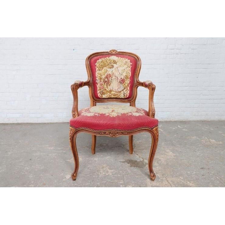 ベルギー タペストリー アームチェア 1940年代 ウォールナット製 欧州アンティーク市場 | 