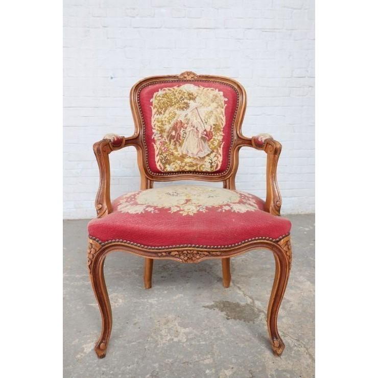 ベルギー タペストリー アームチェア 1940年代 ウォールナット製 欧州アンティーク市場 |  | 07