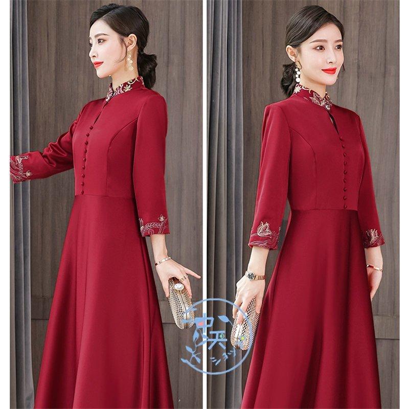 チャイナ風ワンピース マキシ ワンピース 8分袖ワンピース 春チャイナドレス チャイナ服赤 ロングパーティードレス 40代 50代 着痩せ 気質 中華風 4xl チャイナドレス カラー レッド 写真はご参考程度 Ilgaimportadora Com
